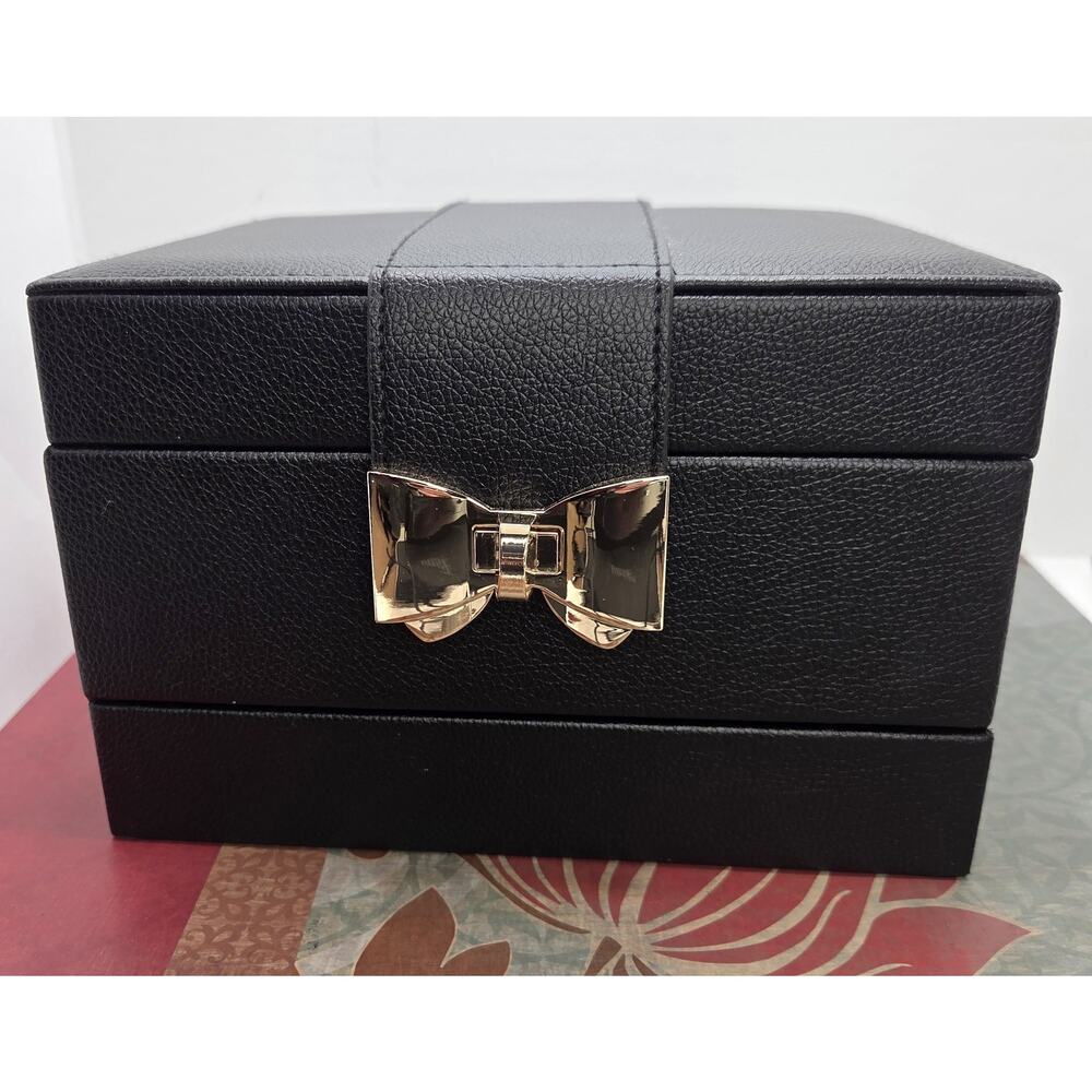 Creator 3-Layer Decorative Gold Bow Black Jewelry Box Organizer w/Handle